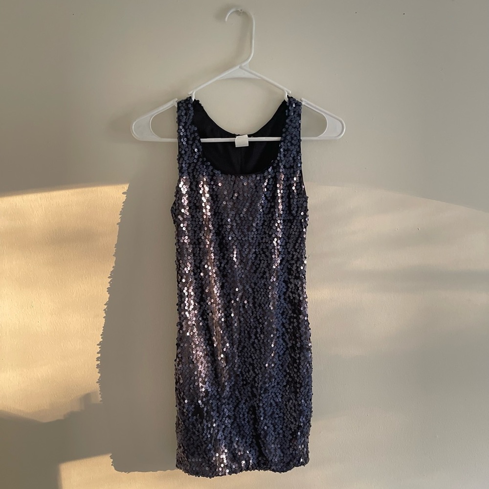 Sleeveless Navy Blue Sequin Mini dress